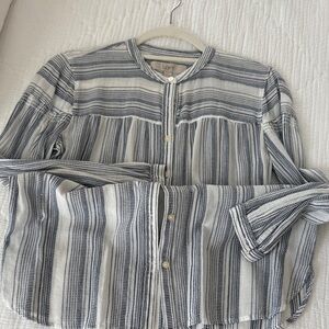 LOFT Navy and White Striped Blouse